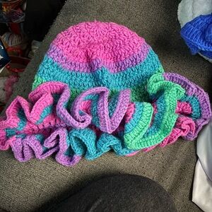 Colorful Crochet ruffle hat